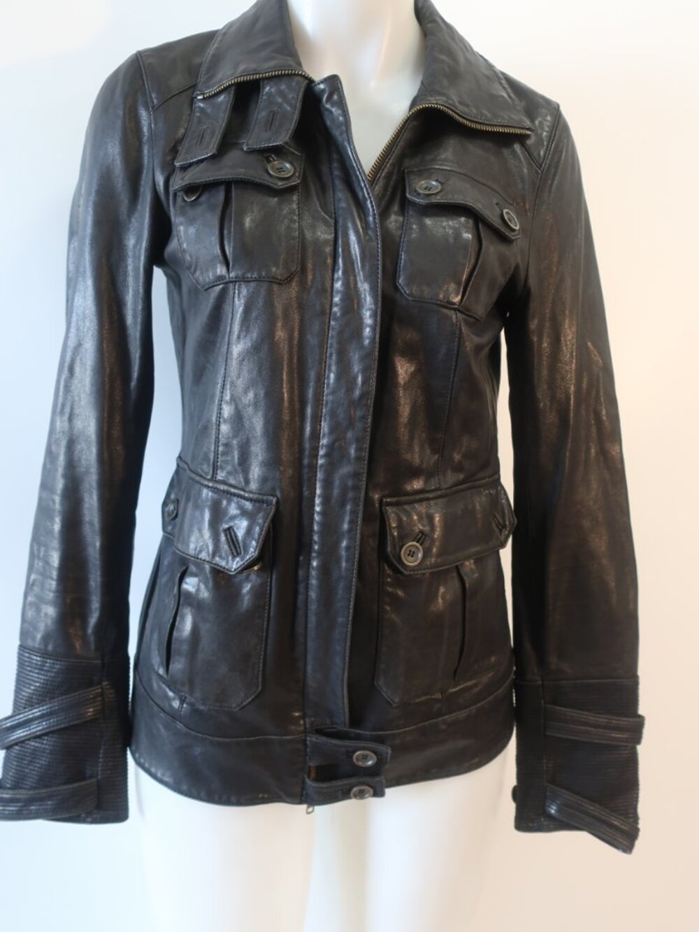 Womens Diane von Furstenberg Black Beau (Item- 9) Leather Military Moto Jacket 6 - Picture 3 of 16